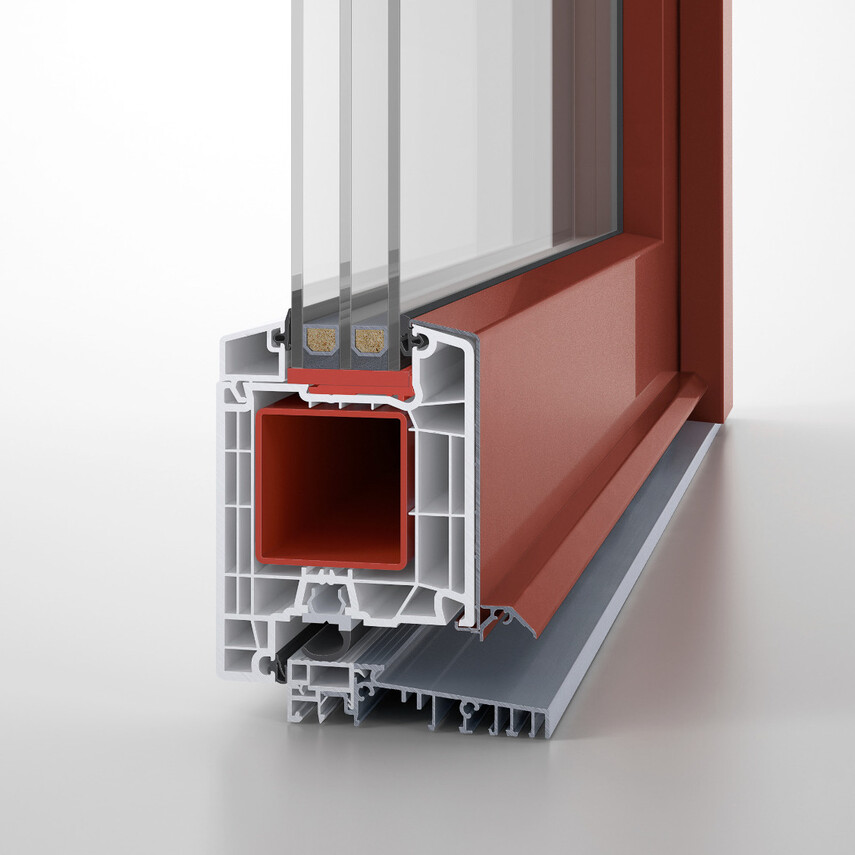 Detail of a profile with a coloured aluminium finish