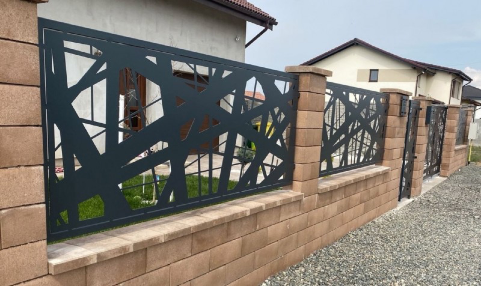 Designer fence with contemporary graphic pattern
